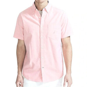 Nautica men’s short sleeved button down shirt Pink 100% cotton Size M Business